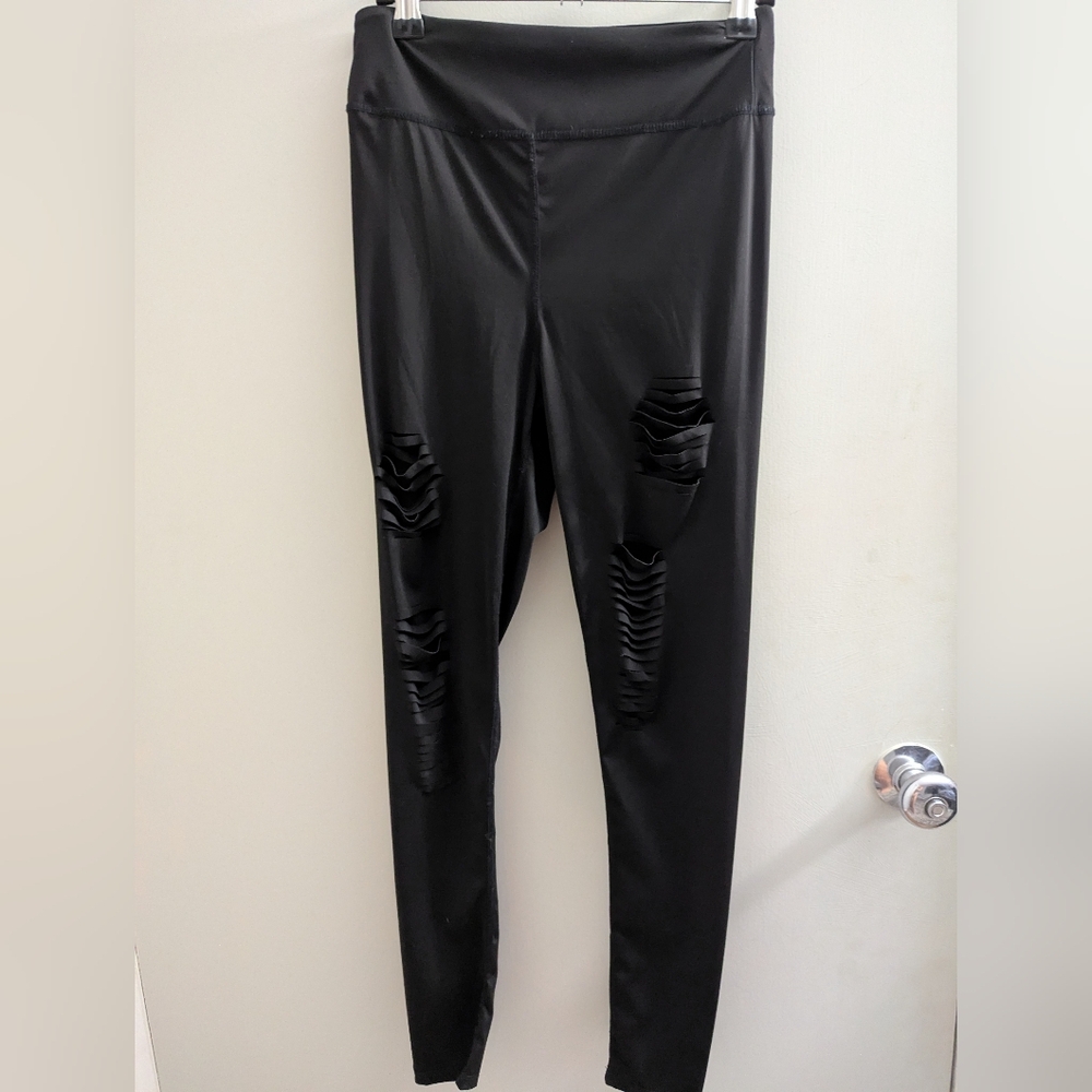 White Birch Small Black Distressed Leggings EUC Goth Party Halloween Concert